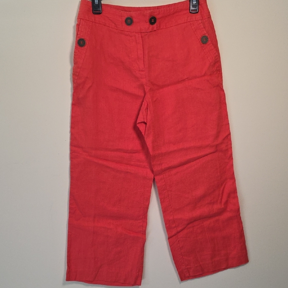Andrea Jovine Tangerine Cropped Pants Wide-Leg Design. Linen.